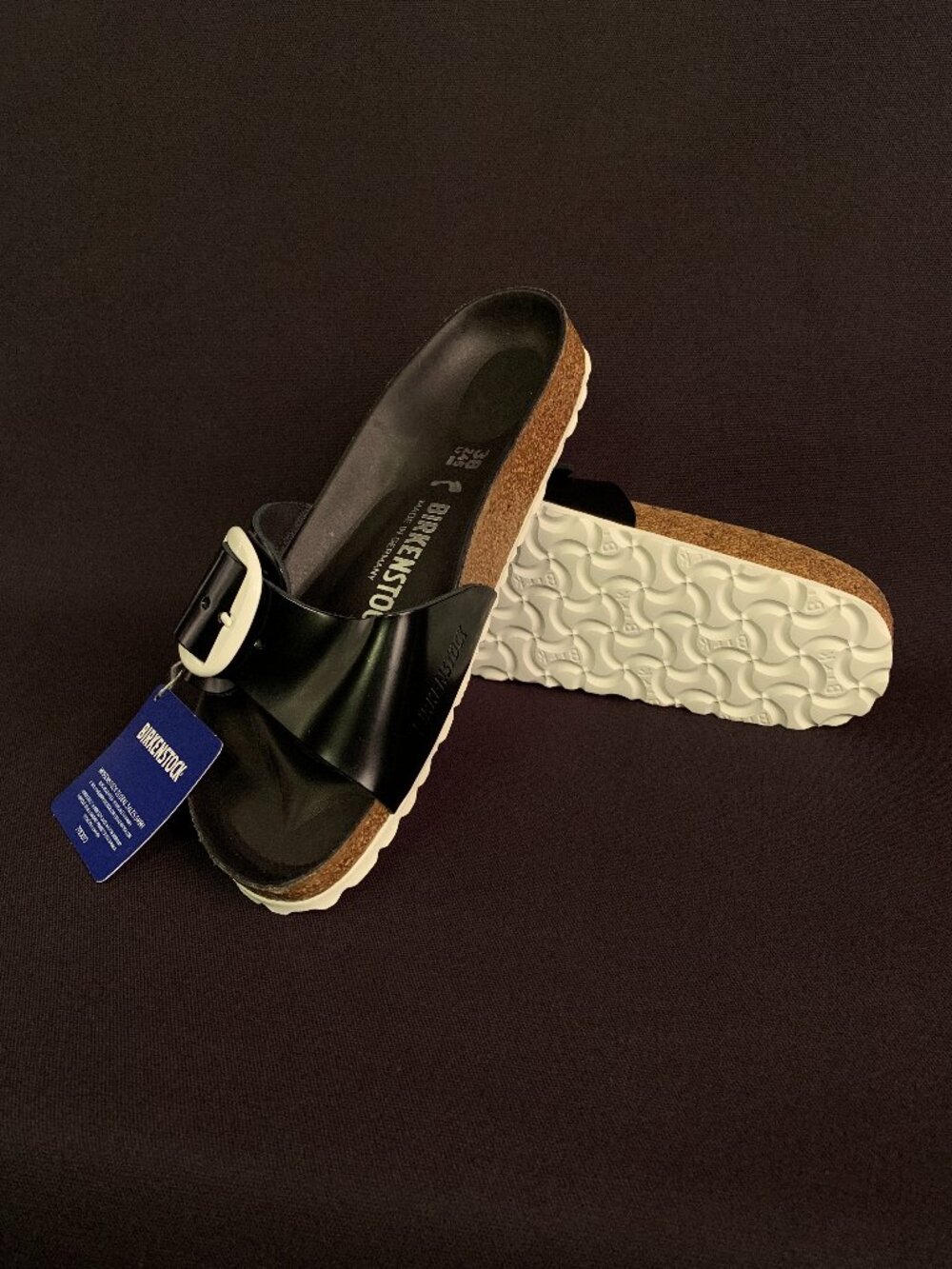 BIRKENSTOCK Madrid Genuine Leather Big Buckle Shiny Patent Slide Sandal 7 NWT
